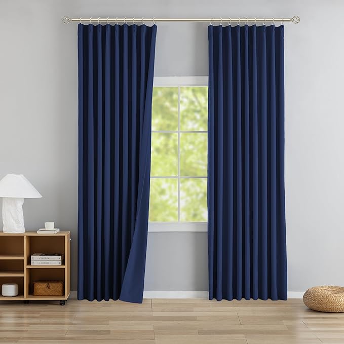 DONREN Navy Pinch Pleated Blackout Curtains with Hooks - 94 inch Length Room Darkening Thermal Insulated Window Curtain Panels for Living Room Bedroom 2 Panel 40" Wx94 L