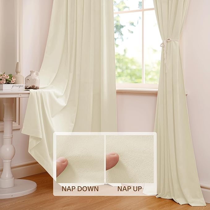 StangH Ivory White Velvet Curtains - Rod Pocket Bedroom Curtains 72 inches Heavy-Duty Privacy Window Decoration Drapes for Nursery/Wedding Backdrop, W52 x L72, 2 Panels