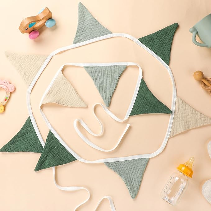 Oudain 2 Pcs Pennant Banner Flags Nursery Garland Triangle Bunting Flags Playroom Wall Decor Banner for Nursery Baby Shower Birthday Boho Wedding Party Event, Each 7.75 ft(Fresh Natural Color)