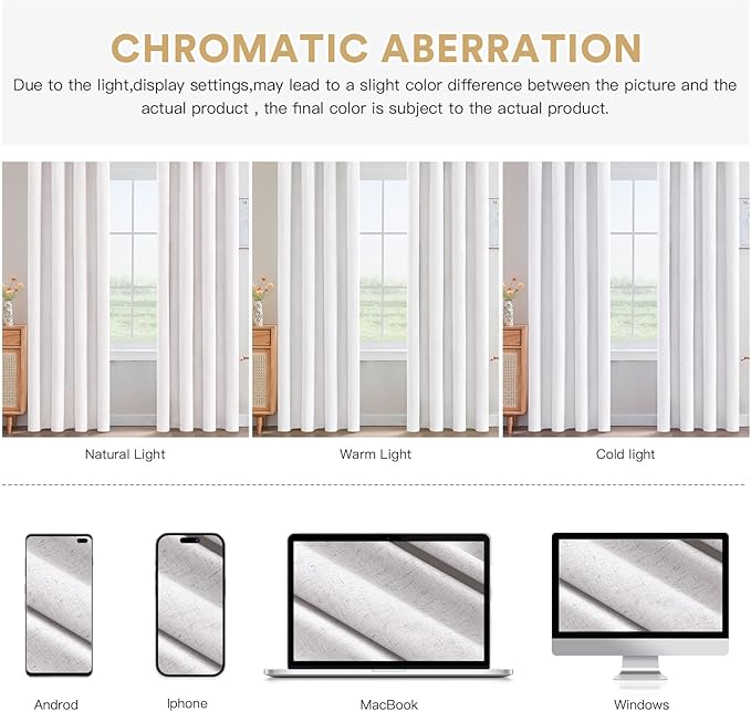 PrinceDeco Nature Linen Blackout Curtains 54 Inch Long Thermal Insulated Draperies Sun Block & Room Darkening Curtains for Bedroom Windows with Nickel Grommet(2 Panels Set,Heathered White)