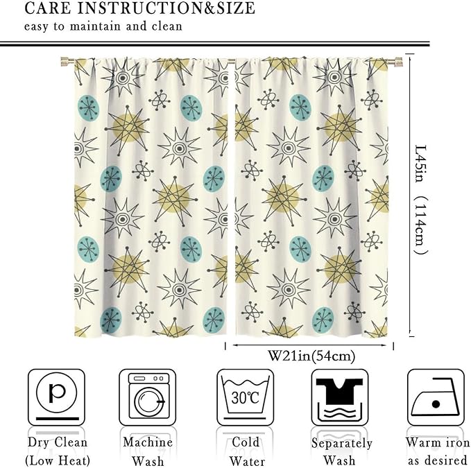 JESTRONRY Mid Century Modern Curtains. Retro 1950s Vintage Style Atomic Background Home Fabric Living Room Bedroom Kitchen Bathroom Decor 42x45in