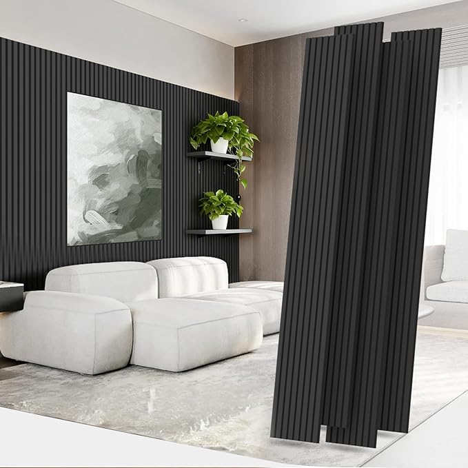 RITOLLO 4 Pack Wood Panels for Wall, 92.5"×12.6" Wood Slat Acoustic Panels for Wall, Soundproof Panels, 3D Fluted Panels for Interior Wall Decor (Black)