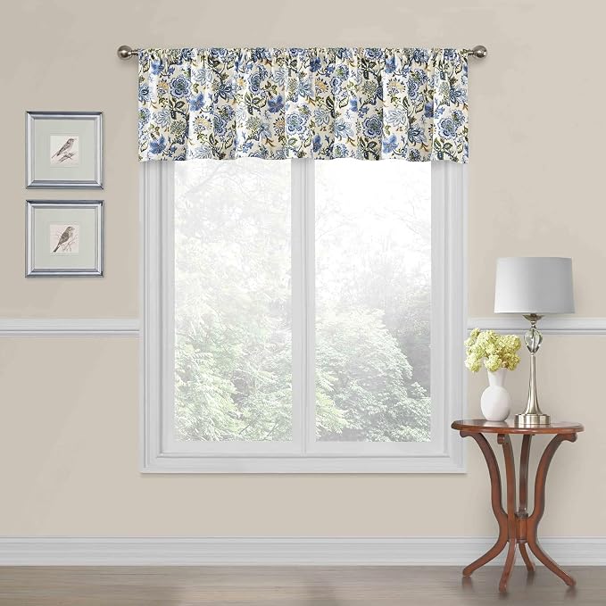 Waverly Traditions Navarra Farmhouse Scalloped Rod Pocket Valance for Windows in Bedroom, Kitchen, or Living Room, 52" x 16", Porcelain