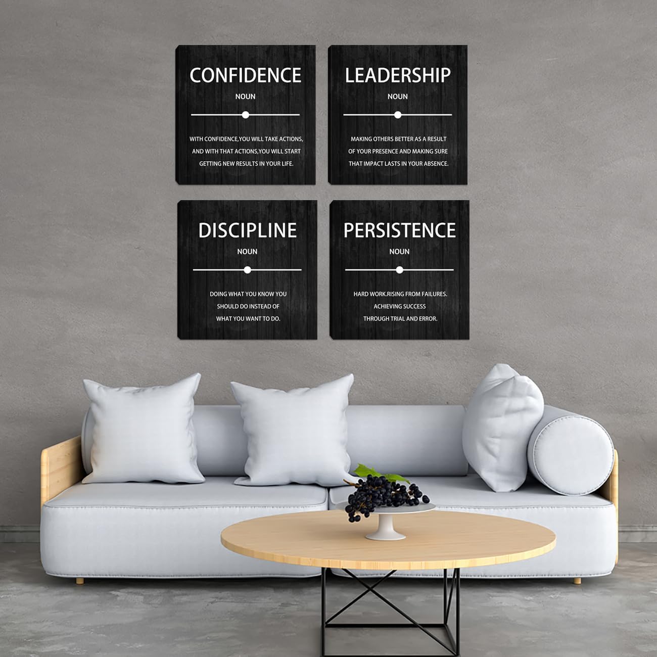 4 Pieces Inspirational Wall Art Motivational Office Quotes Wall Decor Success Quotes Wall Decor Artwork for Living Room Bedroom Home Office Wall Decoration Artwork 16”X16”X4