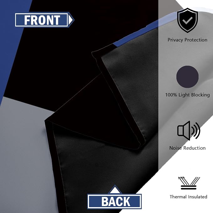 Tyrot Navy Blue Grey 100% Blackout Curtains for Bedroom 84 inch Long 2 Panels Set Gray Modern Abstract Geometric Black Out Curtains Insulated Room Darkening Window Drapes for Living Room, 52Wx84L