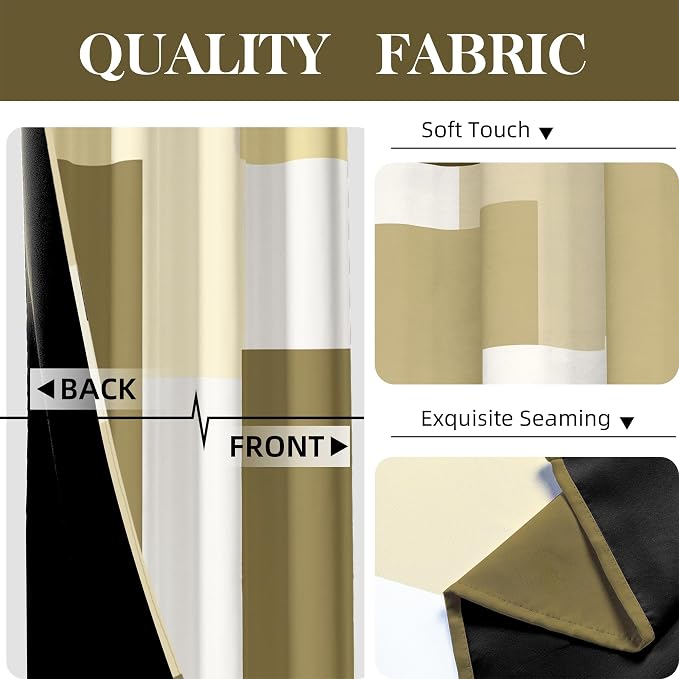 Tyrot Beige 100% Blackout Curtains for Bedroom 84 inch Long 2 Panels Set White Beige Modern Abstract Geometric Black Out Curtains Insulated Room Darkening Window Drapes for Living Room, 52Wx84L