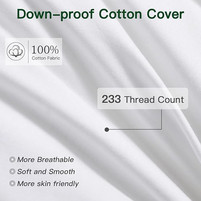 OTOSTAR Pack of 2 Down and Feather Throw Pillow Inserts, 18 x 18 Soft Fluffy Square Pillow Inserts with 100% Cotton Cover Decorative Pillows for Sofa Couch Bed-White