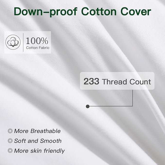 OTOSTAR Pack of 2 Down and Feather Throw Pillow Inserts, 26 x 26 Soft Fluffy Square Pillow Inserts with 100% Cotton Cover Decorative Pillows for Sofa Couch Bed-White