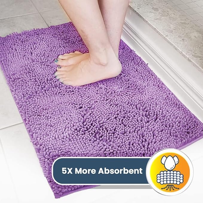 Muddy Mat® | Super Water Absorbent Door Mat Indoor, Microfiber Quick Dry Chenille Entryway Rug, Slip Resistant Front Door Mat, Indoor Mats for Entryway, Machine Washable Pet Rug, Purple 3ft x 8ft