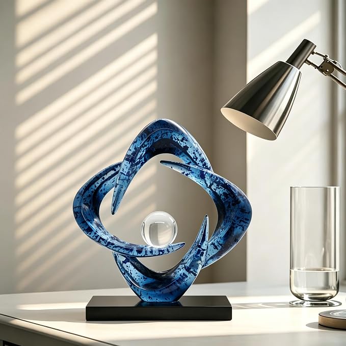 AWNR Gold Abstract Sculpture House Decor Aesthetic - Home Décor Accents for Nightstand, Shelves, Dining Room, Entryway Table, Office, Desk Accessories (Snowflake Blue)