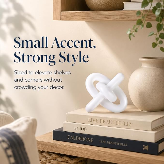 XMGZQ White Knot Decor for Coffee Table Book,Chain Link Decor for Bookshelf Entry Table TV Stand,Minimalist Knot Sculpture for Home Living Room,Object Decoracions para sala,adornos para sala Modernos
