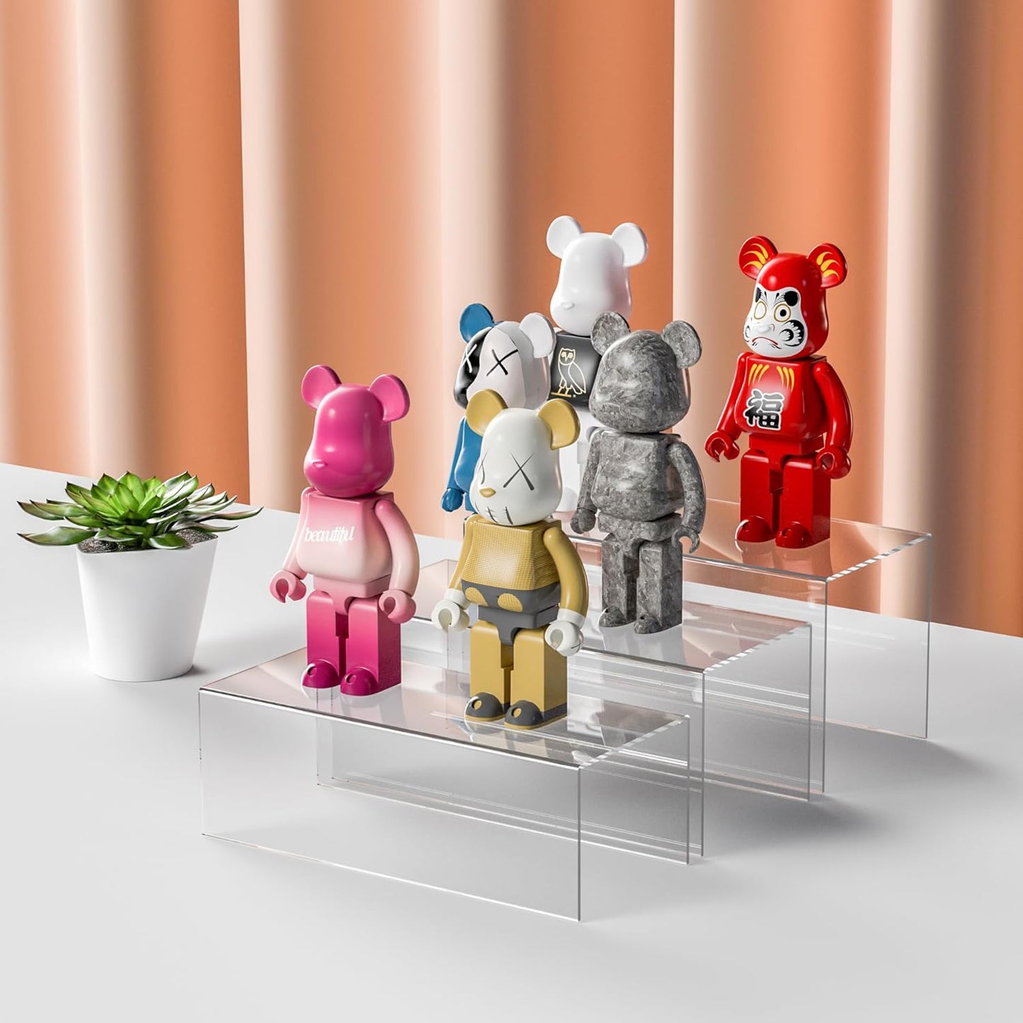 Clear Display Risers Shelf 3pcs, Countertop Rectangular Acrylic Display Storage Organizer, Acrylic Stands for Funko Pop Figure, Cosmetics, Bags, Shoes, Toys, Collectibles - 12- 4'', 5'', 6''