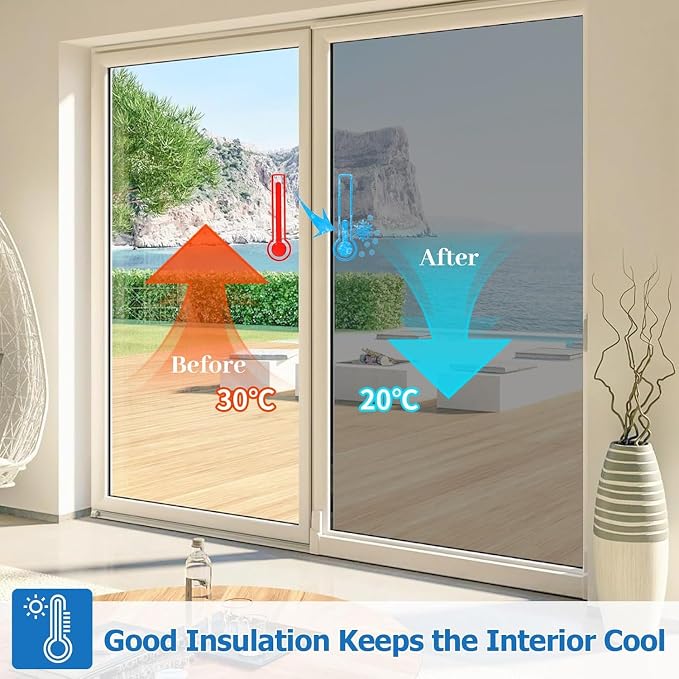 One Way Privacy Window Film 35.4" x 78.7" with Installation Tools, Silver Mirror Window Tint See Out Not in, Daytime Privacy in Sunny Conditions, Heat Control UV Blocking for Home Office