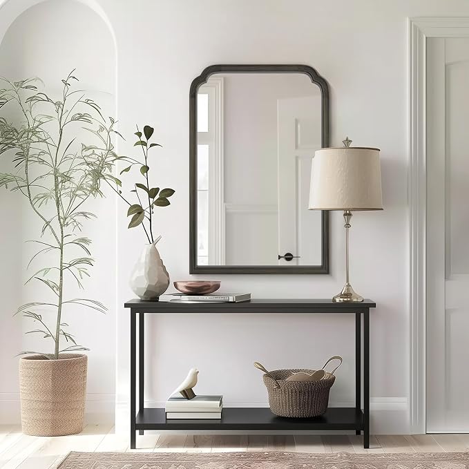 WallBeyond Wooden Framed Wall Mirror, Natural Wood Bathroom Vanity Mirror for Entryway, Living Room or Bedroom Home Decor Vertical or Horizontal Hanging [24" x 36" Black]