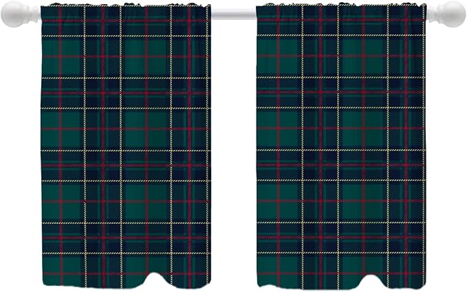 Shrahala Tartan Plaid Tier Curtains for Kitchen Windows, Green Scottish Fabric Kilt Twill Woven Cafe Curtain Multilayer Polyester Blackout Half Valances for Windows 2 Pack 36 X 26 in