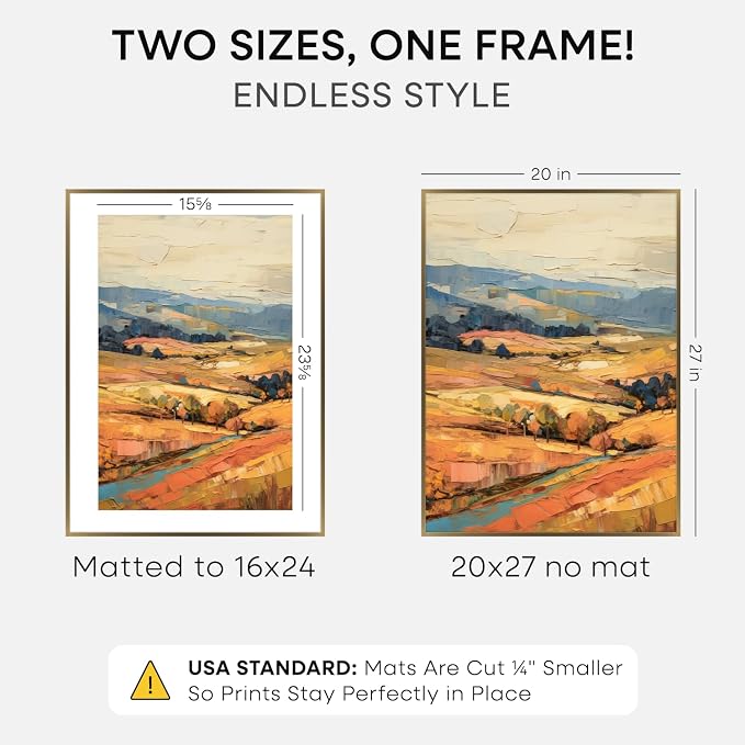 Homeforia 20x27 Picture Frame Bronze, High End Metal 20x27 Brass Poster Frames with Mat 16x24 Photo, 20 x 27 Frame Matted to 16 by 24 inch Print, 27by20 Thin Frames, Tempered Glass, Wall Kit, Set of 2