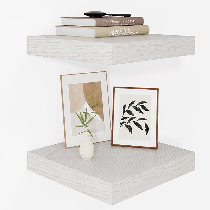 Vivelove 12 Deep Floating Shelves for Wall, 12x12 Inch Shelves for Room Wall Mounted, 2" Thick Floating Shelf for Living Room Bedroom Bathroom Kitchen Laundry Room, Set of 2 White Birch