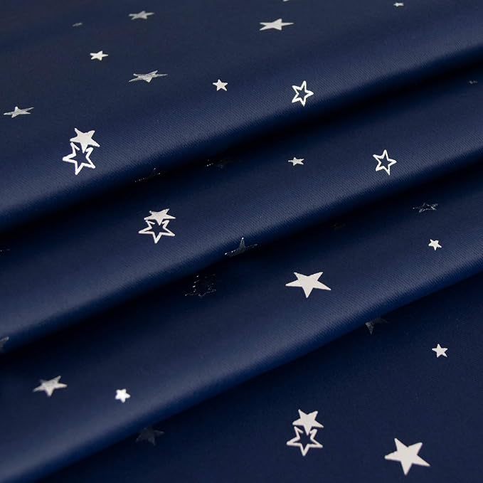 BGment Kids Blackout Curtains for Bedroom - Grommet Thermal Insulated Silver Star Print Room Darkening Curtains for Living Room, Set of 2 Panels (42 x 54 Inch, Navy Blue)