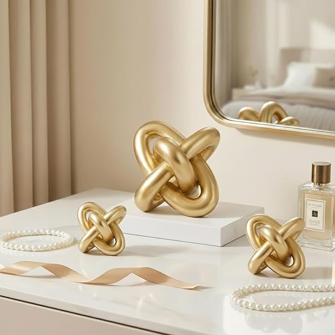 Gold Knot Decor for Coffee Table Book,Chain Link Living Room Decor Item for Bookshelf Entryway Nightstand TV Stand,Minimalist Knot Sculpture for Home Living Room,Centerpiece Table Decorations (Gold)
