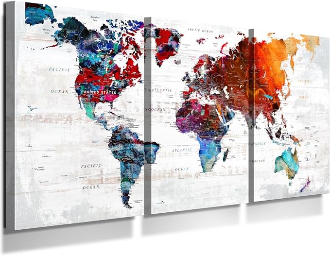 Large Wall Art Canvas World Maps Office Living Room Pictures | Bedroom Wall Decor for Women Oversized Framed Artwork for Apartment Conference Room Library Painting