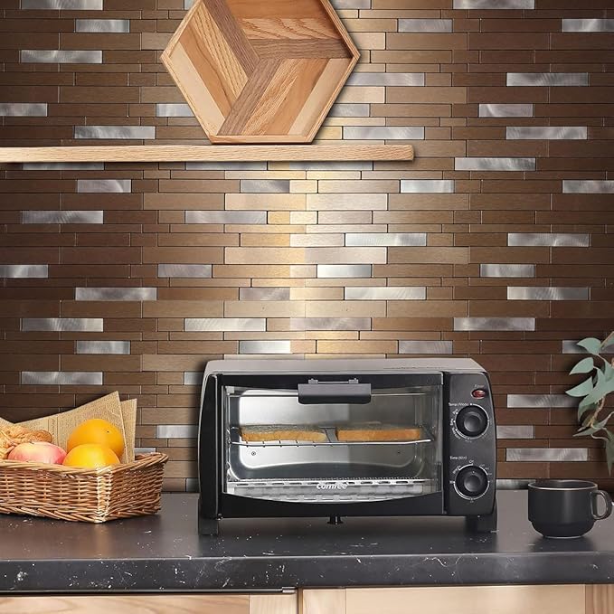 10-Sheet Peel and Stick Backsplash Tile, PVC Mixed Meta,l Stick on Kitchen, Bathroom Vanities, Fireplace Décor, Laundry Table(11.3" X 11.7") (10, Bronze)