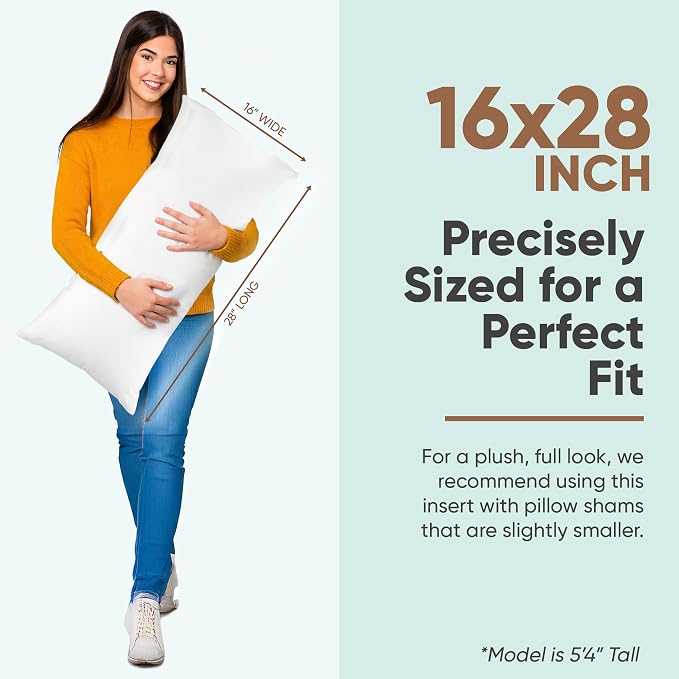 Pillowflex Synthetic Down Pillow Insert - 16x28 Down Alternative Pillow, Ultra Soft, Large Rectangle, Lumbar, Kilim, Back, Sleeping Pillow - 1 Decorative Pillow Form