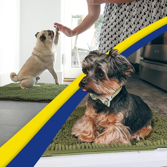 Muddy Mat® | Super Water Absorbent Door Mat Indoor, Microfiber Quick Dry Chenille Entryway Rug, Slip Resistant Front Door Mat, Indoor Mats for Entryway, Machine Washable Pet Rug, Army Green 30" x 48"