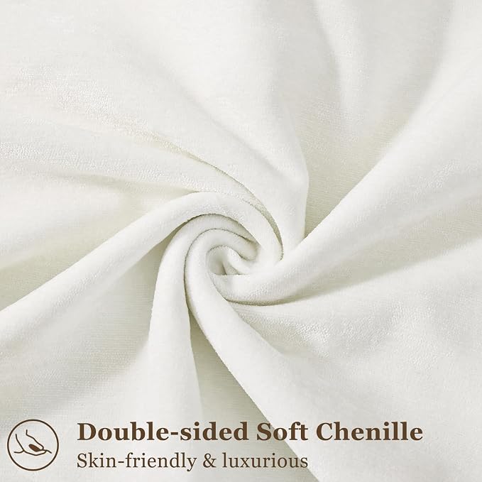 decorUhome Fall Couch Euro Sham Throw Pillow Covers 22x22 Set of 2, Decorative Soft Velvet Modern Cozy Chenille Pillow Cases with Elegant Design for Sofa Bed Living Room Home Decor, Cream White