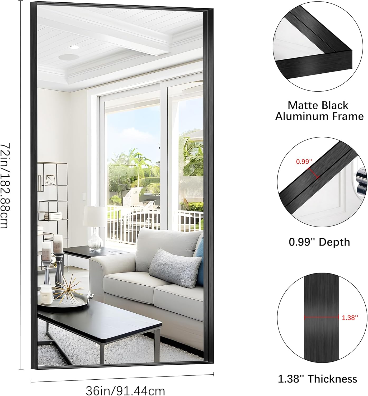 Black Bathroom Mirror, 72x36 Inch Rectangular Deep Frame Mirror, Large Wall Mounted Bathroom Vanity Mirror Over Sink for Bedroom,Restroom, Living Room, Hangs Vertically or Horizontally