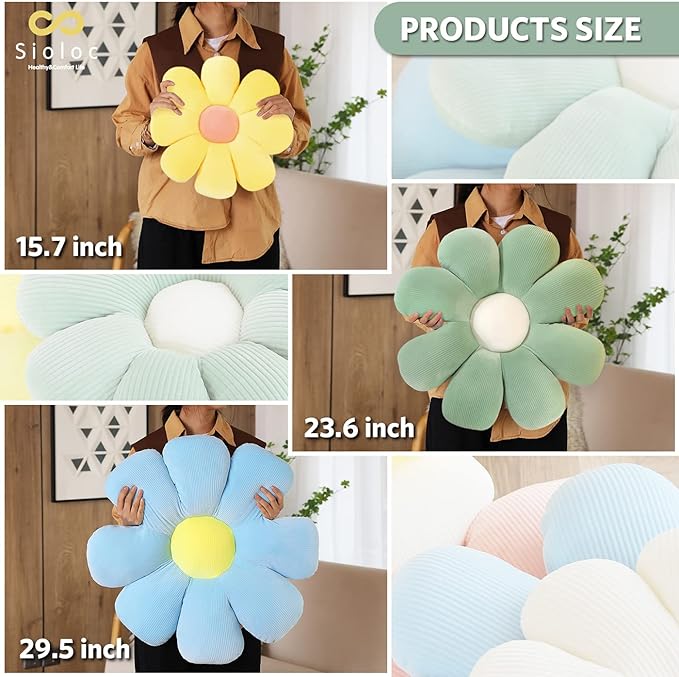 Sioloc Flower Shaped Throw Pillow - Butt Cushion & Seating Cushion, Cute Room Decor & Plush Pillow for Bedroom Sofa Chair (Green, 29.5" )
