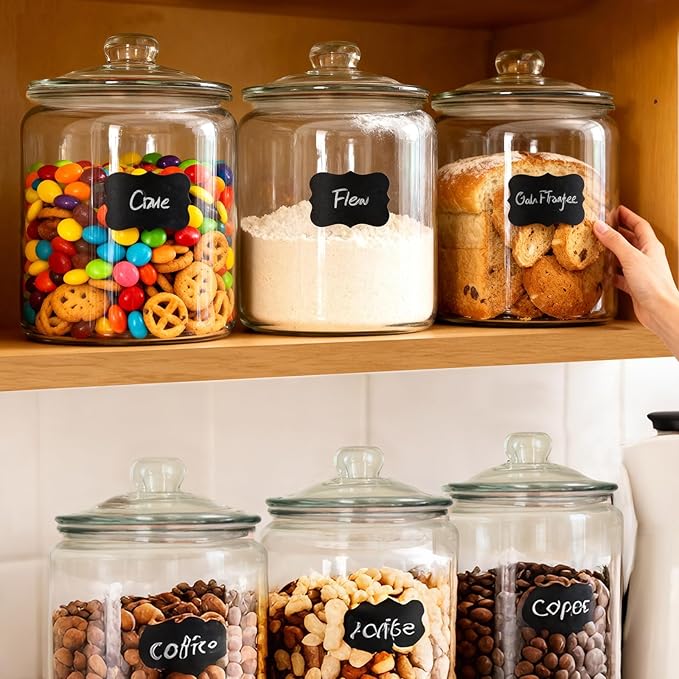 Masthome 1 Gallon Glass Cookie Jar with Airtight Lid, Large Clear Glass Storage Canister, Wide Mouth Food Storage Container for Pantry, Kitchen, Flour, Sugar, Pasta, Cookies, Candy, Dog Treats
