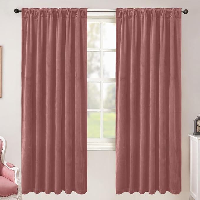 BGment Dusty Rose Velvet Curtains for Bedroom, Elegant Blackout Thermal Insulated Soundproof Super Soft Home Decor Curtains with Back Tab and Rod Pocket for Living Room, 2 Panels, 52 x 72 Inch