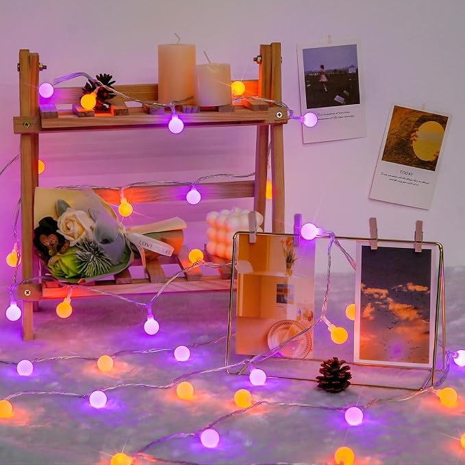 JMEXSUSS 100 LED Globe Orange and Purple Halloween Lights Indoor Remote | 33ft Connectable Christmas Lights Outdoor, 8 Modes Plug in Orange and Purple String Lights for Bedroom Room Party Decor