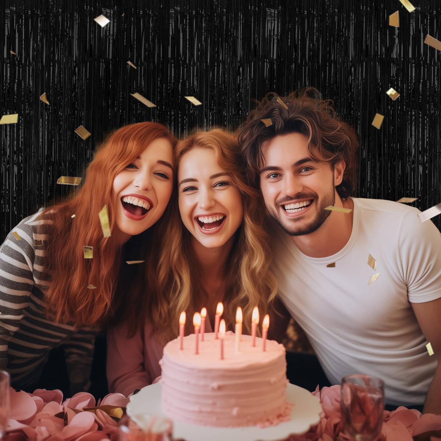 3 Pack Foil Fringe Backdrop - Black Shiny Tinsel Curtains for Party Decoration/Photo Booth Props - 3.3x8.2 FT Metallic Foil Backdrop for Birthday, Wedding, Graduation, Christmas.