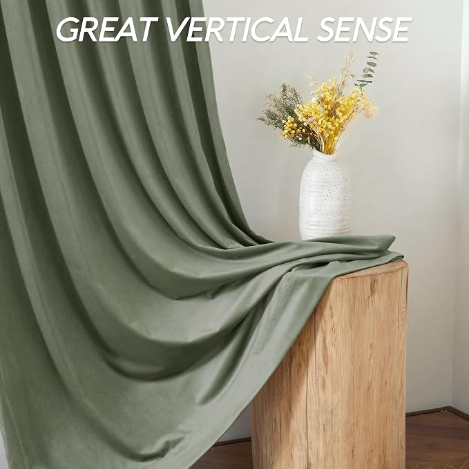RYB HOME Sage Green Velvet Blackout Curtains 84 inches, Room Darkening Thermal Insulated Window Curtains with Multiple Hanging Options Backdrop for Bedroom Living Room, W48 x L84 inch, 1 Panel
