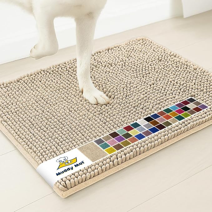 Muddy Mat® | Super Water Absorbent Door Mat Indoor, Microfiber Quick Dry Chenille Entryway Rug, Slip Resistant Front Door Mat, Indoor Mats for Entryway, Machine Washable Pet Rug, Beige 36" x 46"