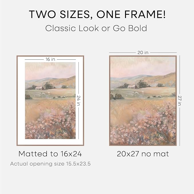 Homeforia 20x27 Picture Frame Mocha, High End Metal 20x27 Poster Frames with Mat 16x24 Photo, 20 x 27 Mocha Frame Matted to 16 by 24 Print, 27by20 Thin Hanging Frames, Tempered Glass, Wall Kit, Set of 2