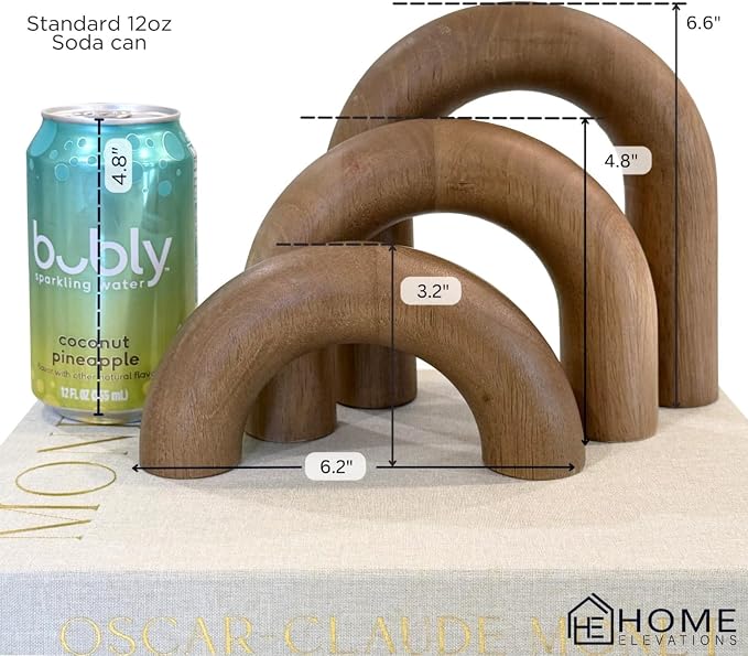 Wooden Arch Decor Set of 3, Scandinavian Japandi Wood Decorative Objects | Japandi Home Decor Accents, Coffee Tables, Bookshelves, Entryways, Console Decorations, Housewarming Gift