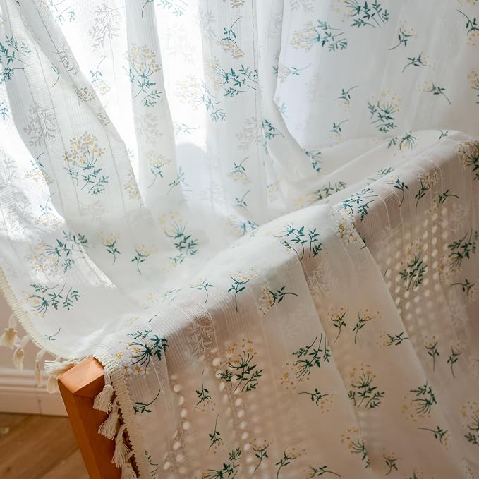 OYX Boho Curtains 84 Inch Length 2 Panels for Living Room, Bedroom Light Filtering Drapes, Farmhouse Vintage Country French Rustic Tassels Pattern Rod Pocket Aesthetic Decor Window Treatments