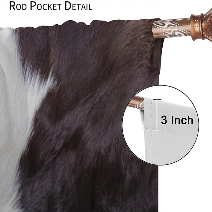 Cowhide Blackout Curtain, Retro Farmhouse Animal Spotted Black White Cow Texture Print Drapes, Window Treatments Rod Pocket 2 Panels Curtains for Bedroom Nursery Office Living Room Decor 52"W X 84"L