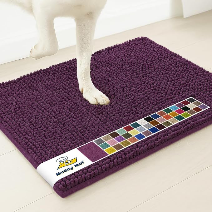 Muddy Mat® | Super Water Absorbent Door Mat Indoor, Microfiber Quick Dry Chenille Entryway Rug,Slip Resistant Front Door Mat,Indoor Mats for Entryway,Machine Washable Pet Rug, Dark Purple 3ft x 8ft