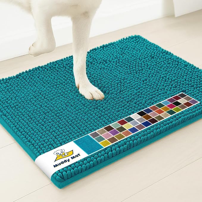 Muddy Mat® | Super Water Absorbent Door Mat Indoor, Microfiber Quick Dry Chenille Entryway Rug, Slip Resistant Front Door Mat, Indoor Mats for Entryway, Machine Washable Pet Rug, Teal 20" x 48"