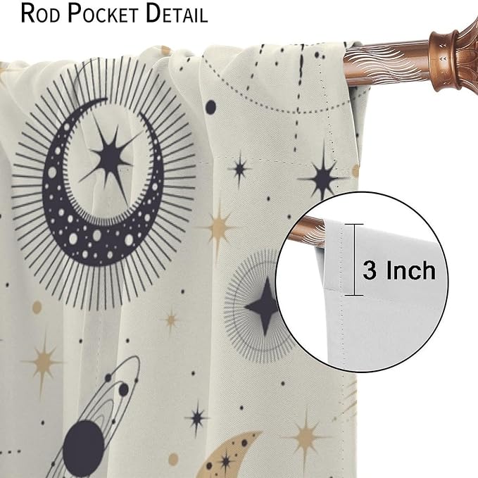 Sun Moon Blackout Window Curtains, Mystical Abstract Modern Boho Sun Moon Star Window Drapes, for Bedroom Living Room 42" W X 54" L