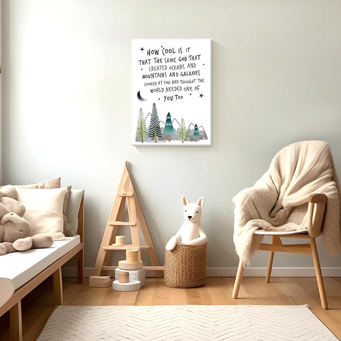 Christian Nursery Wall Art Mountain Pictures Baby Boy Decor 16x24 Inch | Inspirational Religious Decor, Toddler Boy Room Decor, Faith Paintings, Christening Gifts for Boys