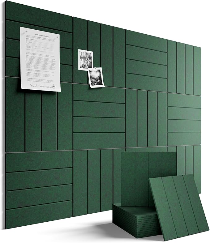 Fluxynara Large Felt Bulletin Board 48" x 36" Cork Board Alternative-12 Pack with 64 Safe Removable Adhesive Tabs, Cork Boards for Walls Cork Board for Home Office Classroom Pin Board- Pine Green