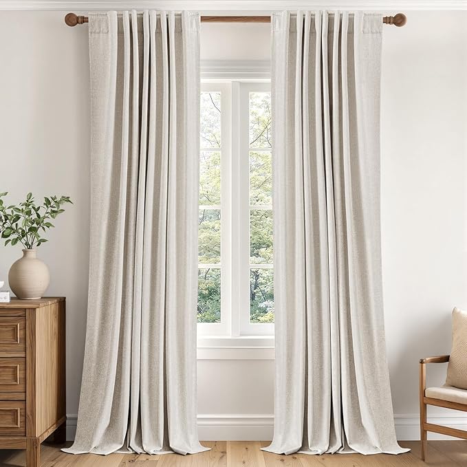 MIULEE 100% Blackout Linen Curtains for Bedroom 108 inches Long, Thermal Insulated Room Darkening Black Out Drapes for Living Room, Back Tab Rod Pocket, 2 Panels Set, 40 Wide x 108 Length, Cream