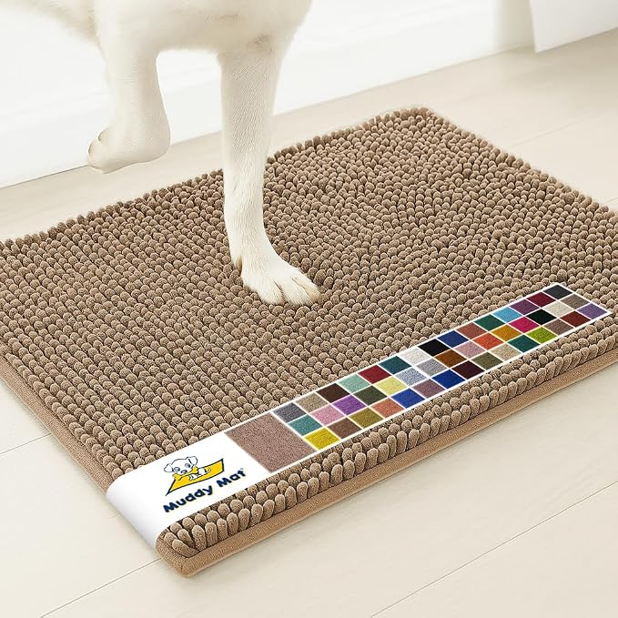 Muddy Mat® | Super Water Absorbent Door Mat Indoor, Microfiber Quick Dry Chenille Entryway Rug, Slip Resistant Front Door Mat, Indoor Mats for Entryway, Machine Washable Pet Rug, Tan 5ft x 7ft