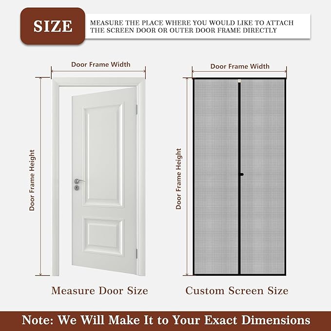 Yotache Custom Magnetic Screen Door, Reinforced Polyester Mesh with Full Frame Hook&Loop Strip for Patio, Balcony, Front Door