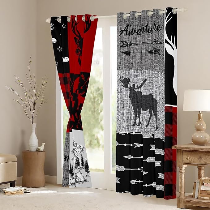 Erosebridal Elk Deer Blackout Curtains, Rustic Camping Curtains & Drapes for Kids Boys Teens Adult Wildlife Moose Animal Curtains 42" Wx90 L Farmhouse Camper Window Treatments 2 Panels