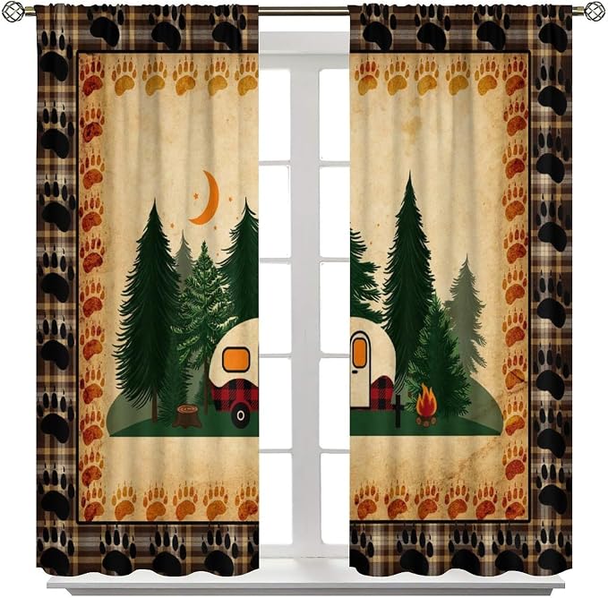 Retro Farmhouse Blackout Curtains Campervan Traveller Outdoor Caravan Decor,Rustic Cottage Forest Vintage Windows Treatments Rod Pocket Drapes for Kitchen Farm Living Room Bedroom 55x63in